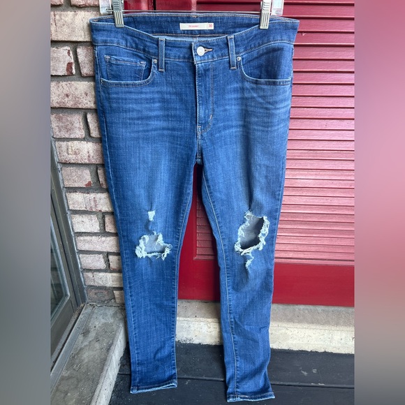 Levi's 711 Women’s Distressed Blue Skinny Jeans Size 30 - Picture 1 of 10